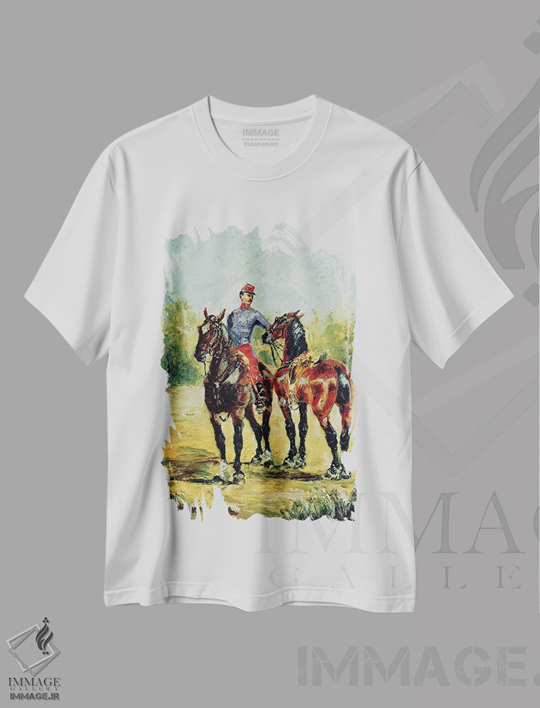 تیشرت طرح دار 1880,دو اسب و یک اسب دار، ۱۸۸۰، هنر فاخر کلاسیک اثر آنری دو تولوز-لوترک | immage.ir
