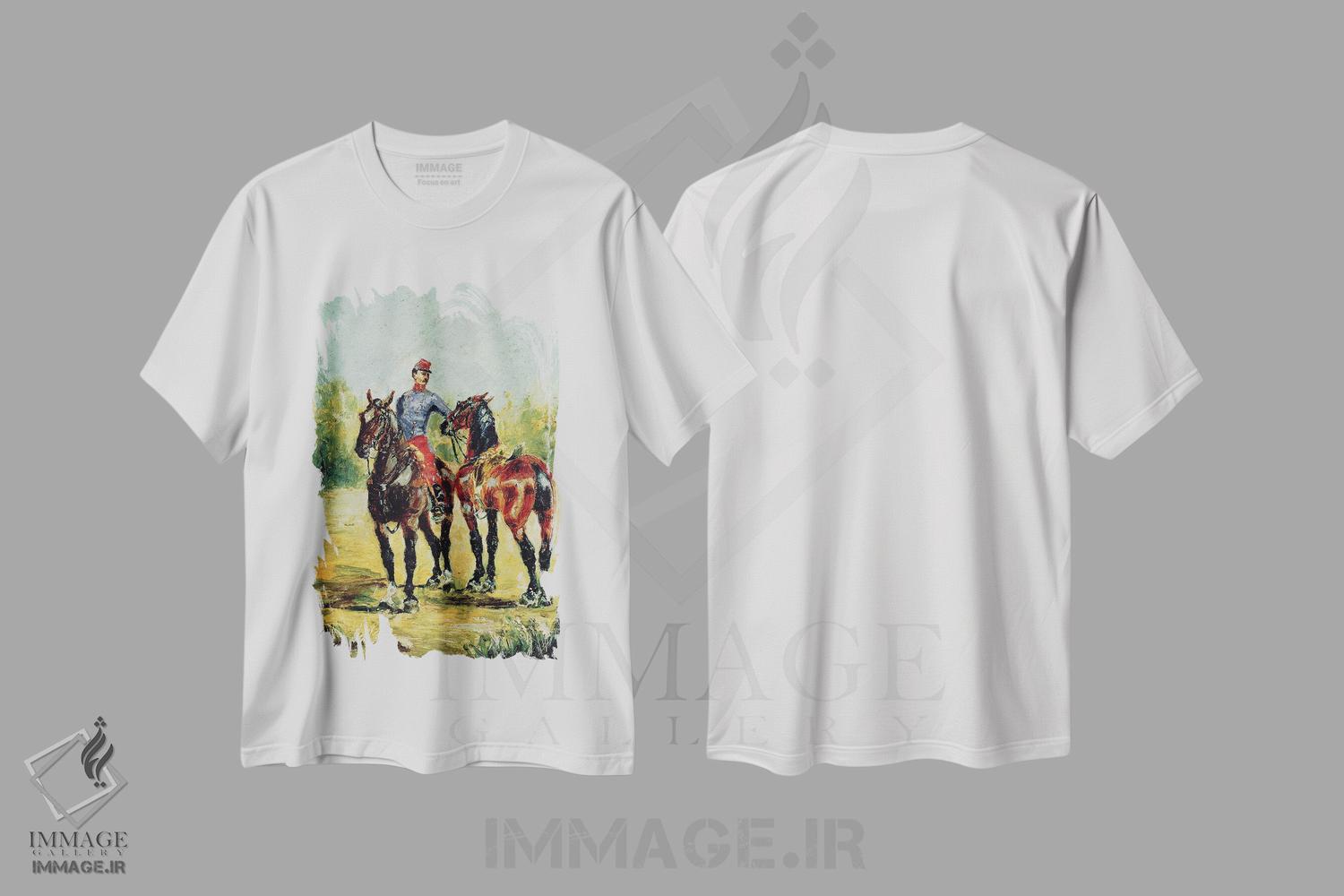 تیشرت طرح دار 1880,دو اسب و یک اسب دار، ۱۸۸۰، هنر فاخر کلاسیک اثر آنری دو تولوز-لوترک | immage.ir