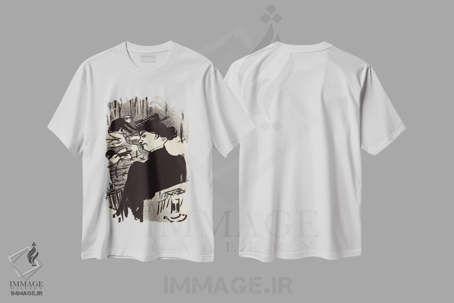 تیشرت طرح دار یک تماشاگر زن، هنر فاخر کلاسیک اثر آنری دو تولوز-لوترک | فروشگاه ایماژ