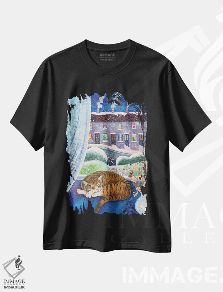 تیشرت طرح دار گربه دنج، ۲۰۱۶، هنر فاخر کلاسیک اثر لیزا گرا یِنسن | فروشگاه ایماژ