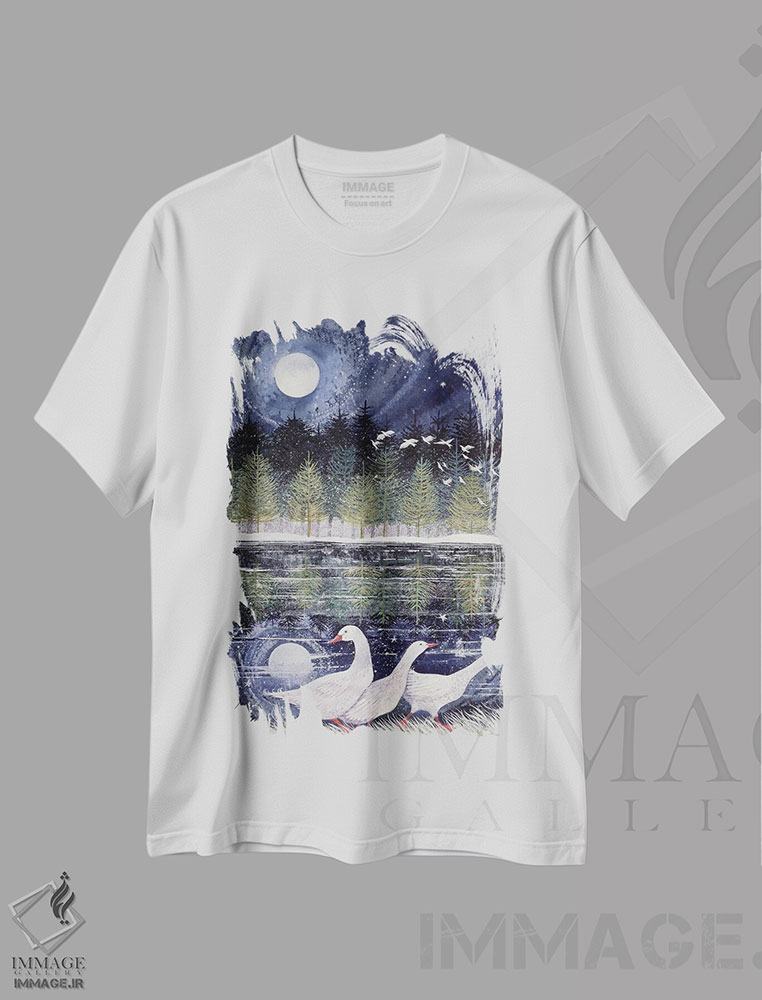 تیشرت طرح دار غازهای برفی، ۱۹۹۵، هنر فاخر کلاسیک اثر لیزا گرا یِنسن | فروشگاه ایماژ