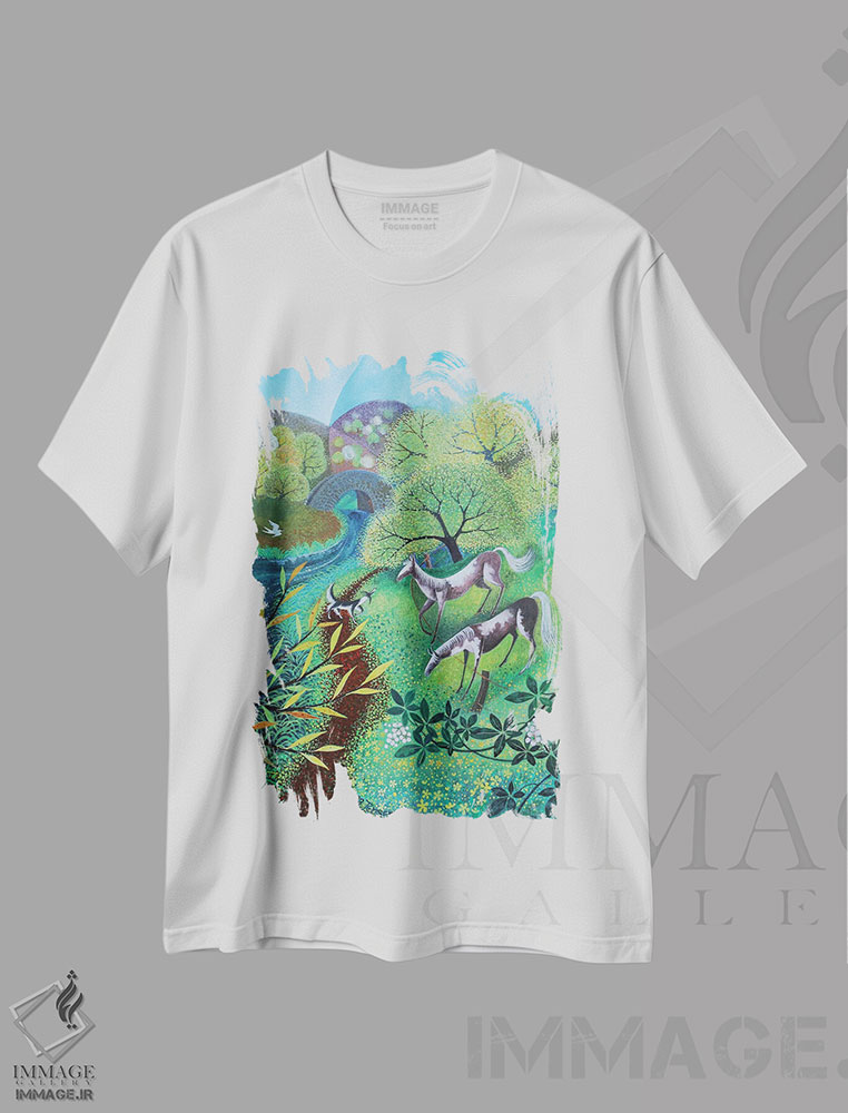 تیشرت طرح دار پرستوهای دریایی بر رود، ۲۰۲۱، هنر فاخر کلاسیک اثر لیزا گرا یِنسن | فروشگاه ایماژ