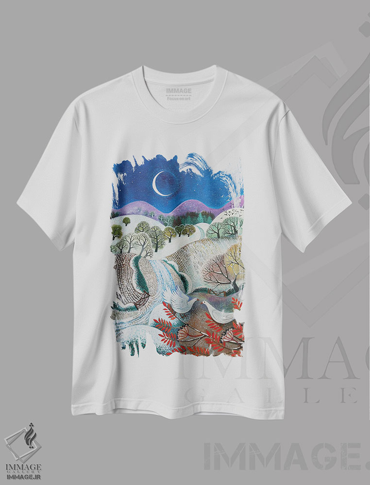تیشرت طرح دار کبوتران زمستانی، ۲۰۱۸، هنر فاخر کلاسیک اثر لیزا گرا یِنسن | immage.ir