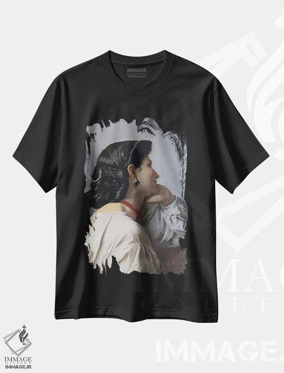 تیشرت طرح دار "ایفیژنی" سر یک زن، ۱۸۷۰، هنر فاخر کلاسیک اثر انسلْم فوئرباخ | فروشگاه ایماژ