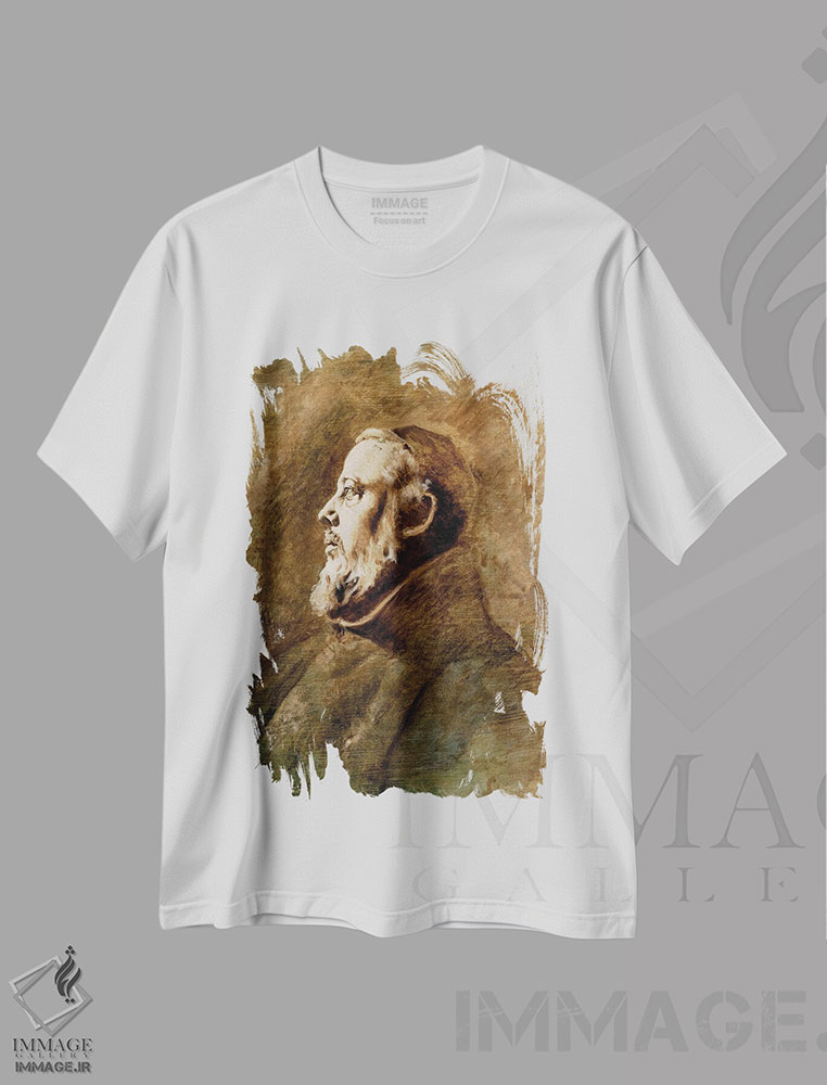 تیشرت طرح دار نیم تنه راهبی در حالت نیم رخ، هنر فاخر کلاسیک اثر انسلْم فوئرباخ | immage.ir