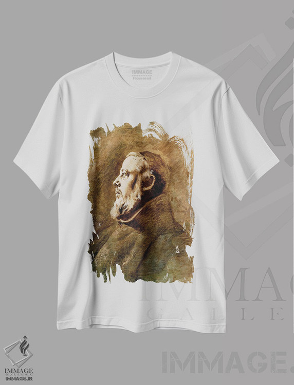 تیشرت طرح دار نیم تنه راهبی در حالت نیم رخ، هنر فاخر کلاسیک اثر انسلْم فوئرباخ | immage.ir