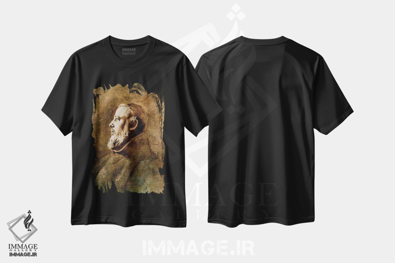 تیشرت طرح دار نیم تنه راهبی در حالت نیم رخ، هنر فاخر کلاسیک اثر انسلْم فوئرباخ | فروشگاه ایماژ