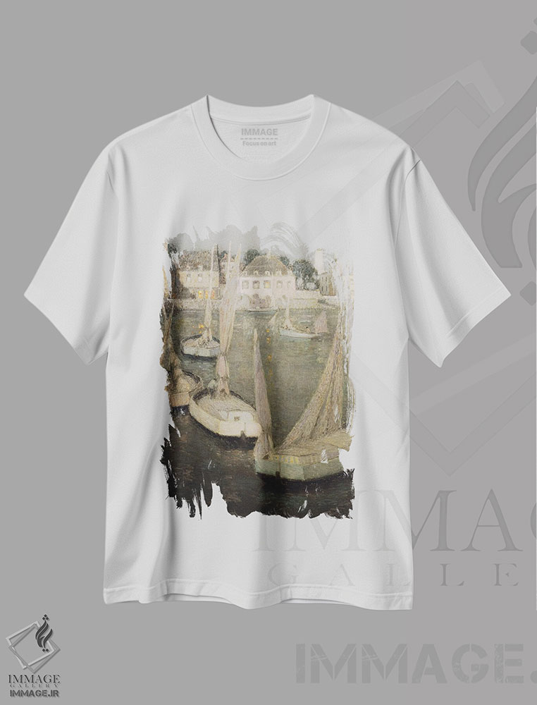تیشرت طرح دار بندر برتون در مهتاب، هنر فاخر کلاسیک اثر آنری اوژن اوگوستین لو سیدانر | فروشگاه ایماژ