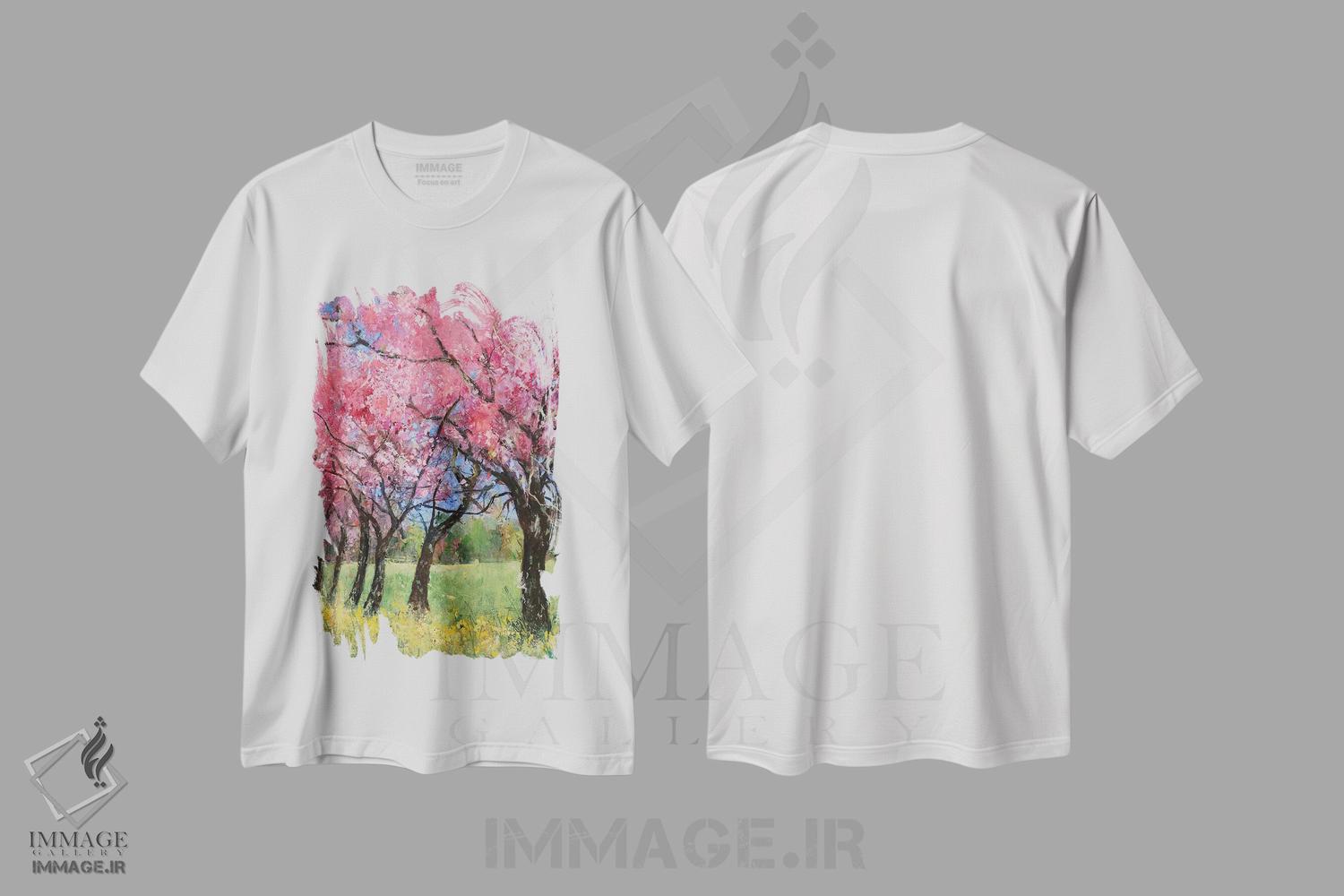 تیشرت طرح دار 2022,شکوفهٔ گیلاس در چمنزار، ۲۰۲۲، آبستره اثر آن اورام | فروشگاه ایماژ