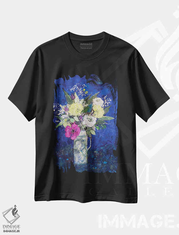 تیشرت طرح دار Deep Blue Ground,گل های نیمه شب با زمینهٔ آبی تیره، دکور معاصر اثر آن اورام | فروشگاه ایماژ