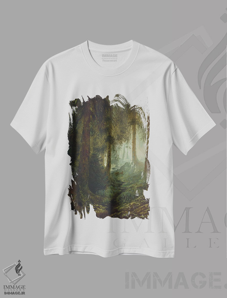 تیشرت طرح دار گوزن در منظرهٔ جنگل، ۱۸۷۰، دکور معاصر اثر گوستاو دوره | فروشگاه ایماژ