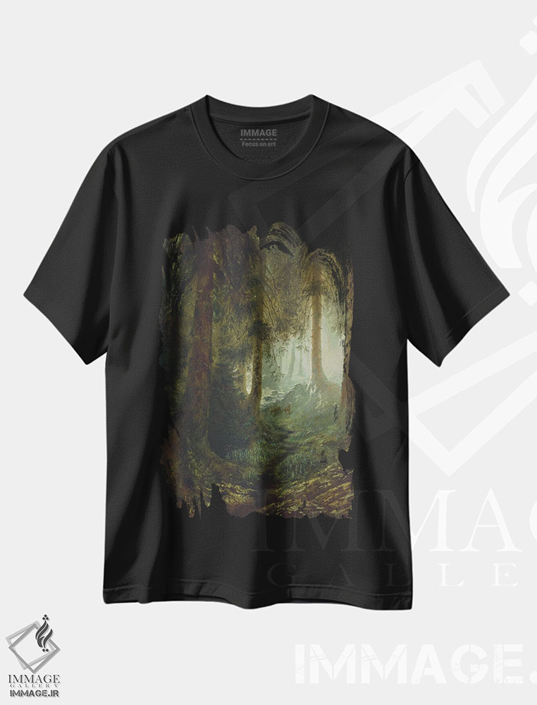 تیشرت طرح دار گوزن در منظرهٔ جنگل، ۱۸۷۰، دکور معاصر اثر گوستاو دوره | immage.ir