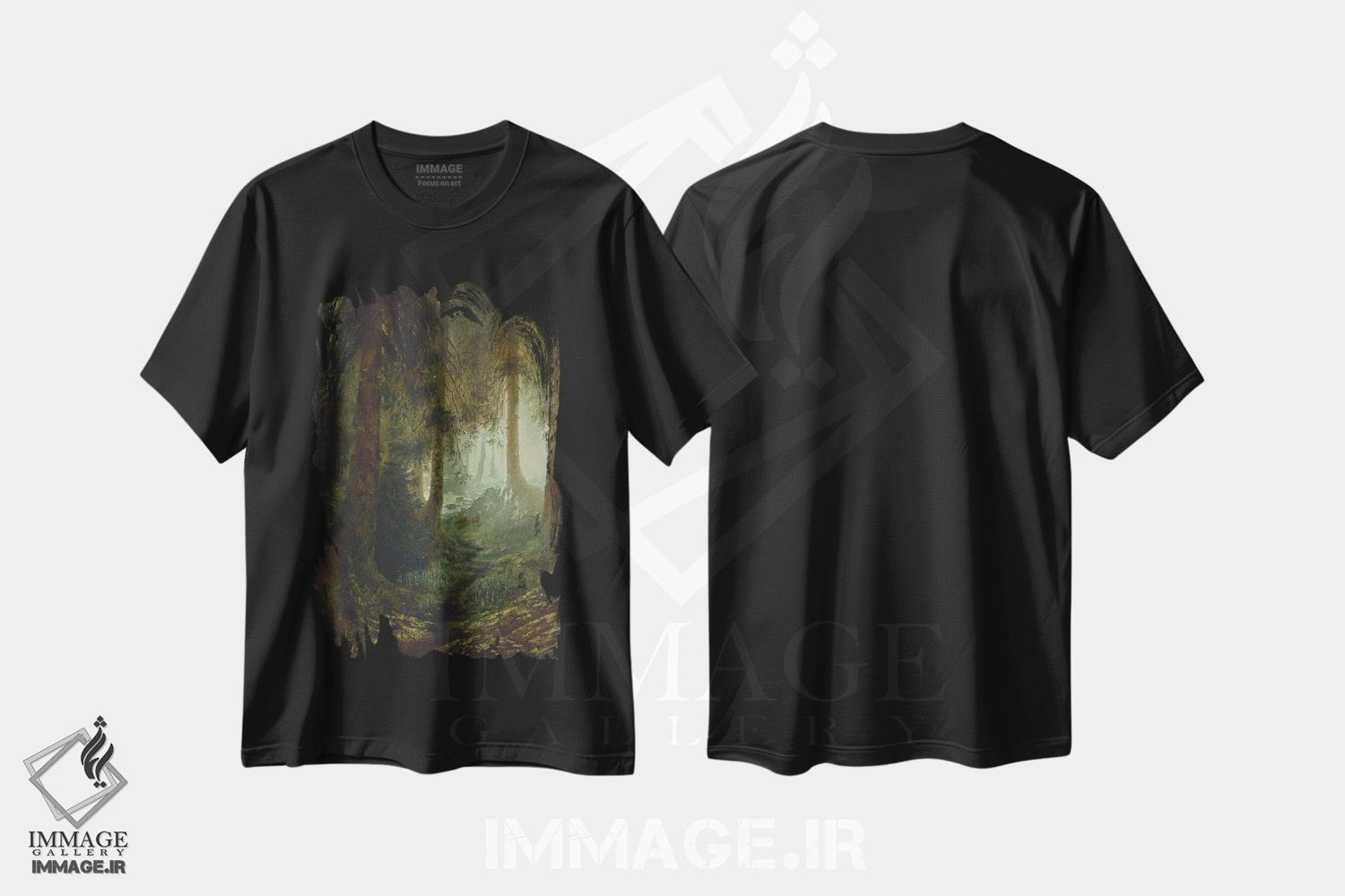 تیشرت طرح دار گوزن در منظرهٔ جنگل، ۱۸۷۰، دکور معاصر اثر گوستاو دوره | immage.ir