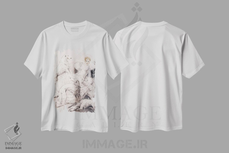 تیشرت طرح دار دختر با سگ بورزوی همراه، آرت دکو اثر لوئیس ایکارت | فروشگاه ایماژ