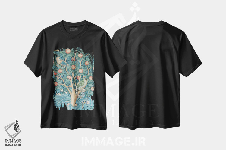 تیشرت طرح دار فرشینه دارکوب، تزئینی اثر ویلیام موریس | immage.ir