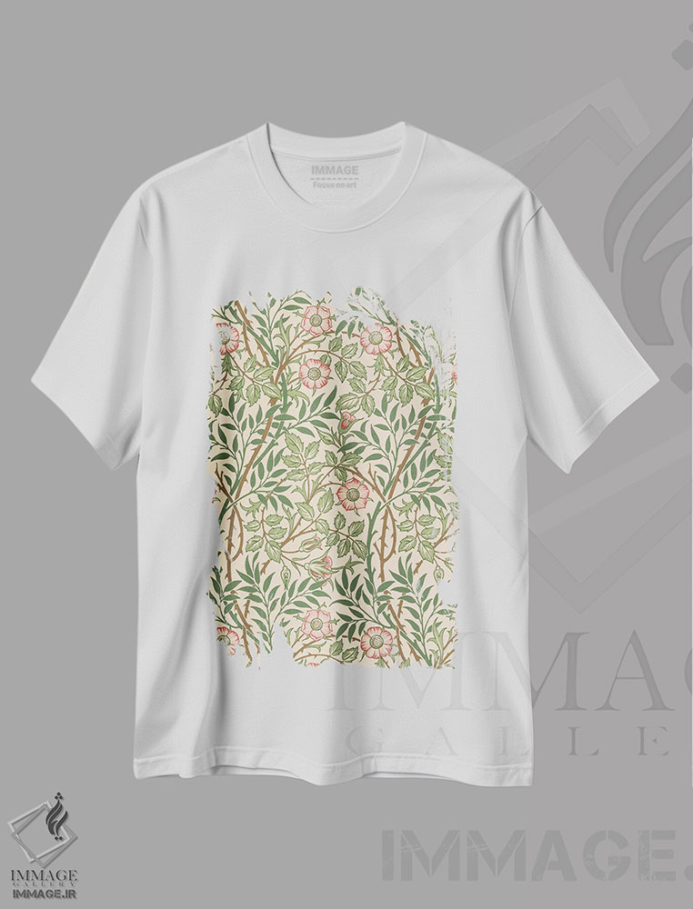 تیشرت طرح دار طرح کاغذدیواری نسترن وحشی، تزئینی اثر ویلیام موریس | immage.ir