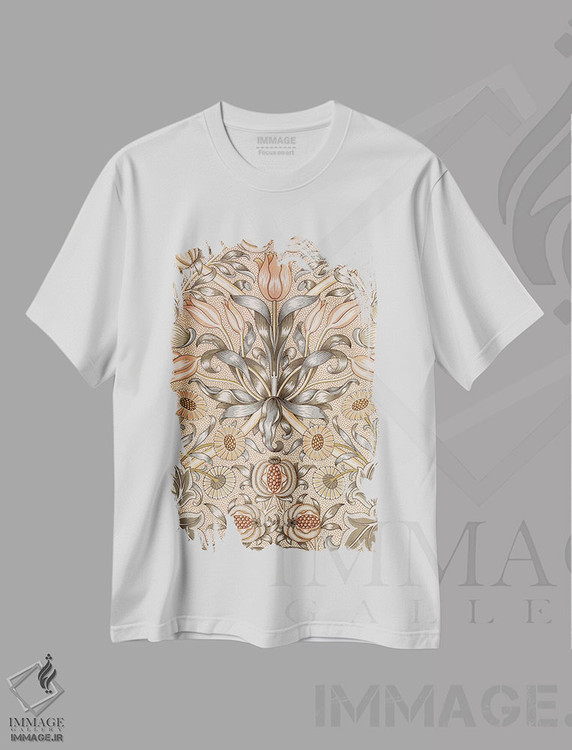 تیشرت طرح دار طرح کاغذدیواری سوسن و انار، تزئینی اثر ویلیام موریس | immage.ir