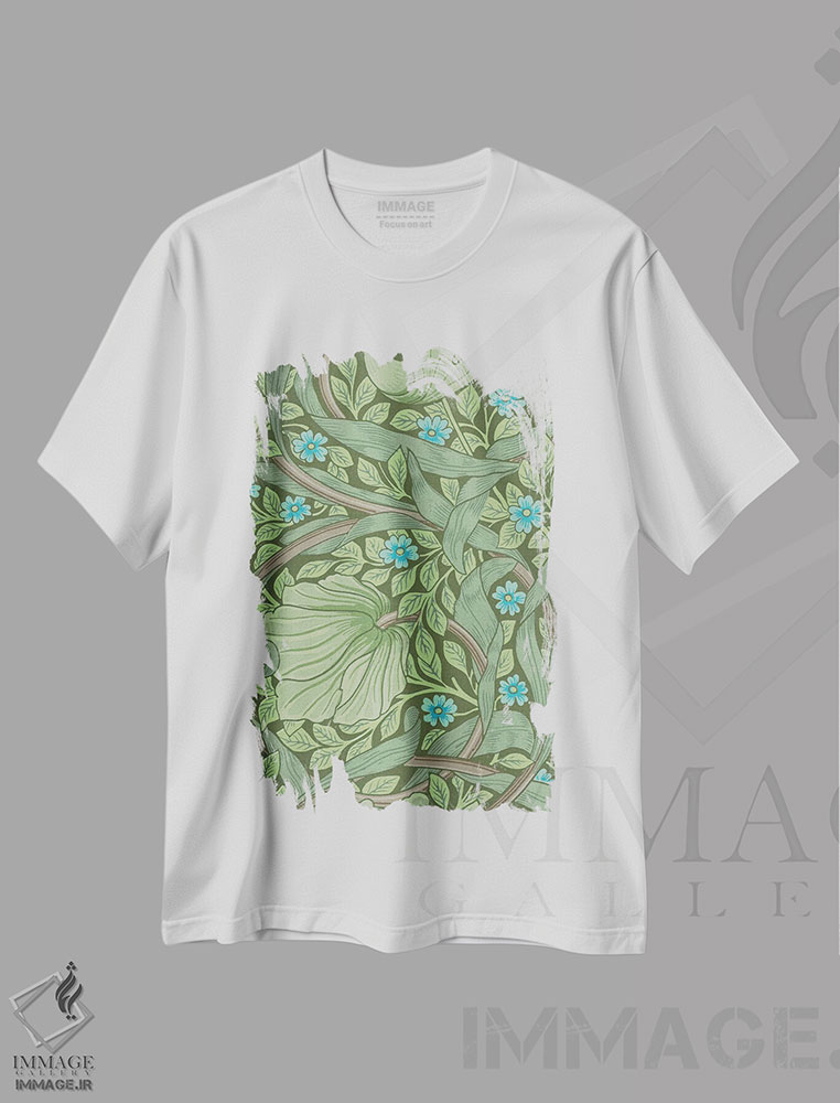 تیشرت طرح دار طرح کاغذدیواری گل فراموشم مکن، تزئینی اثر ویلیام موریس | فروشگاه ایماژ
