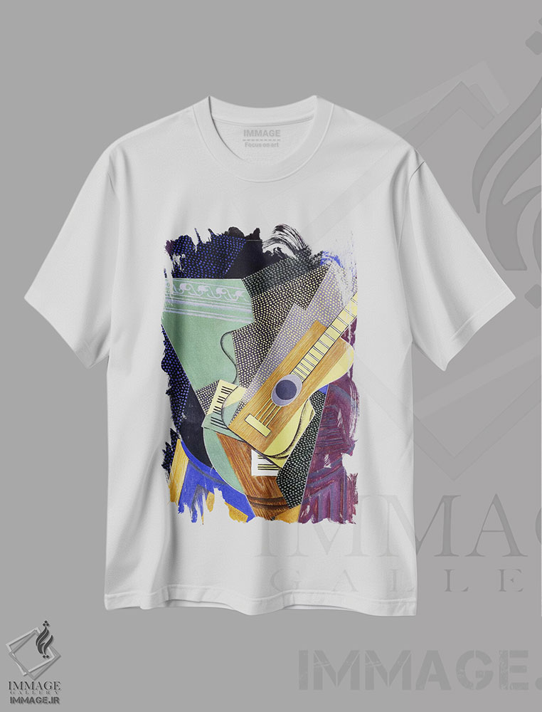 تیشرت طرح دار گیتار روی میز؛ گیتار سور اونه تابل، ۱۹۱۶، آبستره اثر خوان گрис | فروشگاه ایماژ