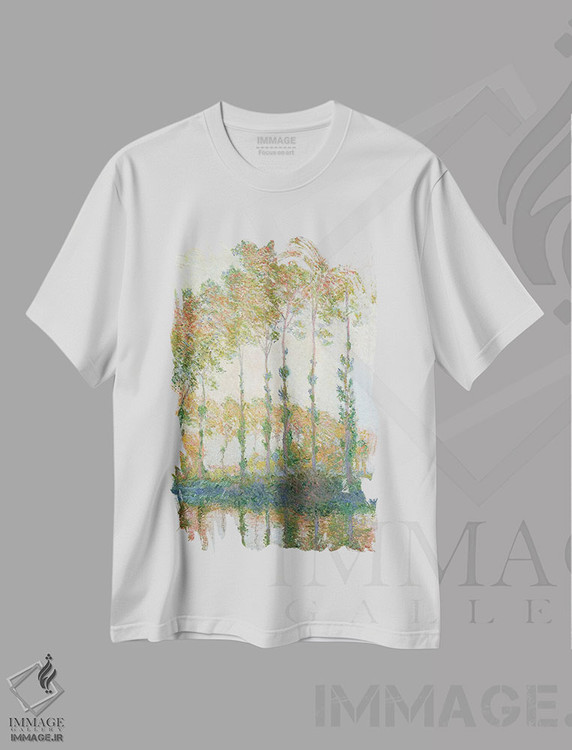 تیشرت طرح دار صنوبرها در کرانهٔ اپت، پاییز ۱۸۹۱، هنر فاخر کلاسیک اثر کلود مونه | immage.ir