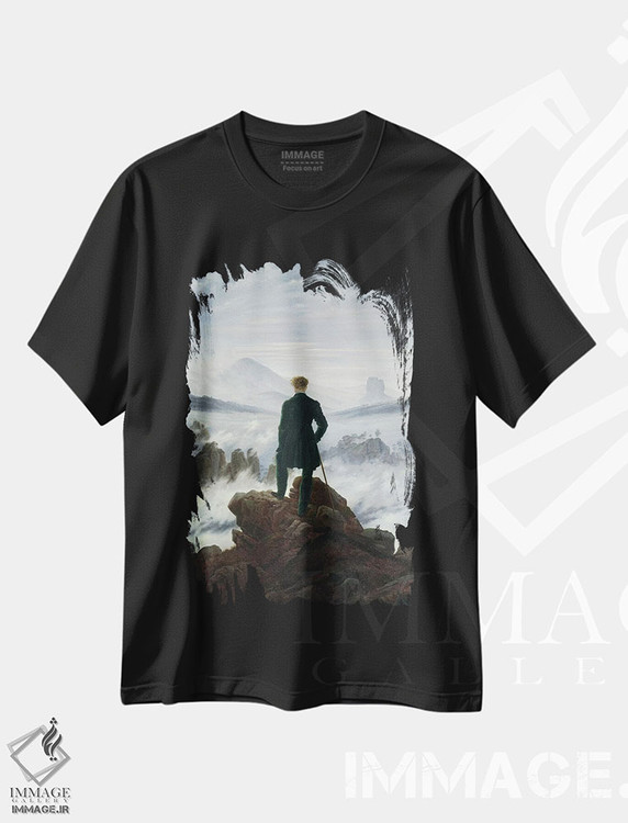 تیشرت طرح دار سرگردان بالای دریای مه، ۱۸۱۸، هنر فاخر کلاسیک اثر کاسپار داوید فریدریش | فروشگاه ایماژ