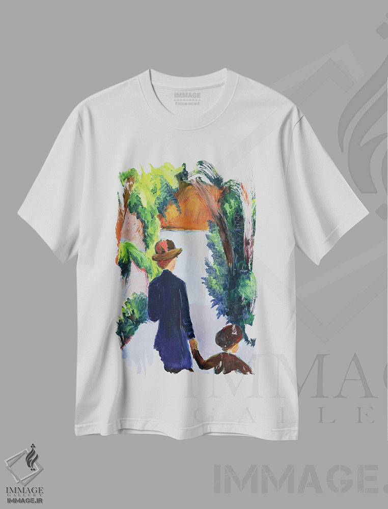 تیشرت طرح دار مادر و کودک در پارک، ۱۹۱۴، هنر فاخر کلاسیک اثر آگوست ماکه | فروشگاه ایماژ
