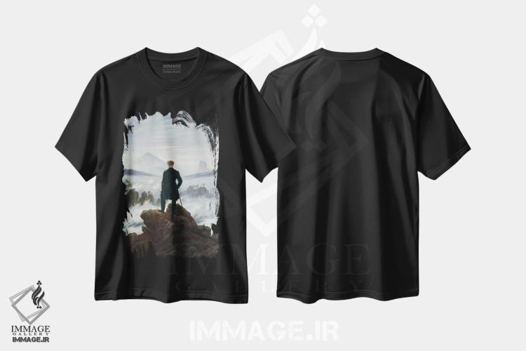 تیشرت طرح دار سرگردان بالای دریای مه، ۱۸۱۸، هنر فاخر کلاسیک اثر کاسپار داوید فریدریش | فروشگاه ایماژ
