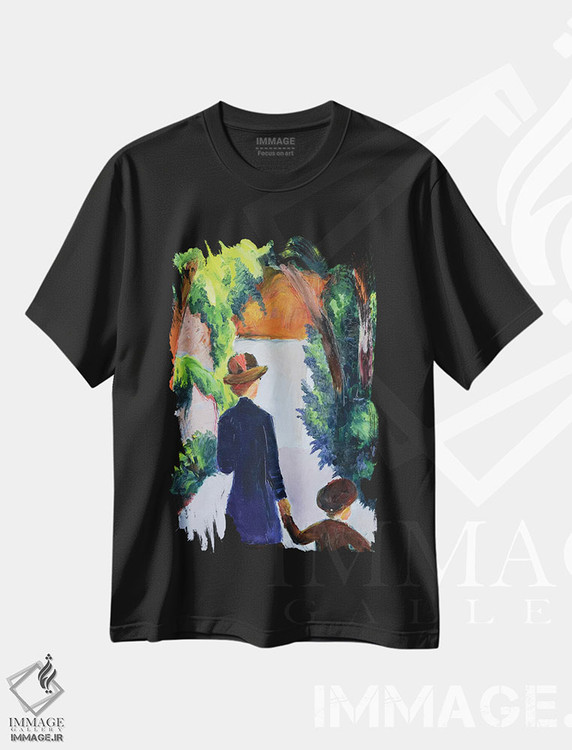 تیشرت طرح دار مادر و کودک در پارک، ۱۹۱۴، هنر فاخر کلاسیک اثر آگوست ماکه | immage.ir