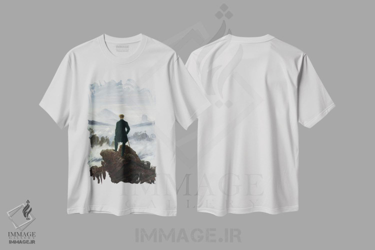 تیشرت طرح دار سرگردان بالای دریای مه، ۱۸۱۸، هنر فاخر کلاسیک اثر کاسپار داوید فریدریش | immage.ir