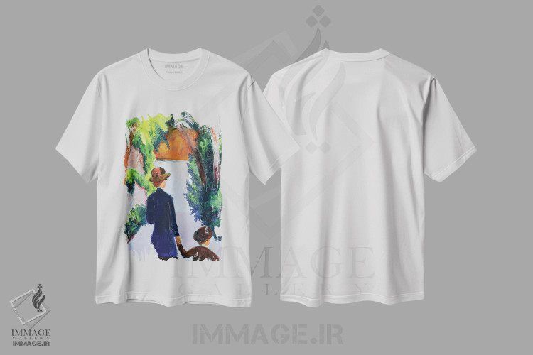 تیشرت طرح دار مادر و کودک در پارک، ۱۹۱۴، هنر فاخر کلاسیک اثر آگوست ماکه | فروشگاه ایماژ