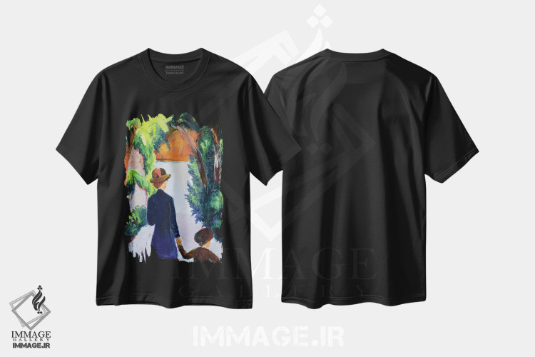 تیشرت طرح دار مادر و کودک در پارک، ۱۹۱۴، هنر فاخر کلاسیک اثر آگوست ماکه | immage.ir