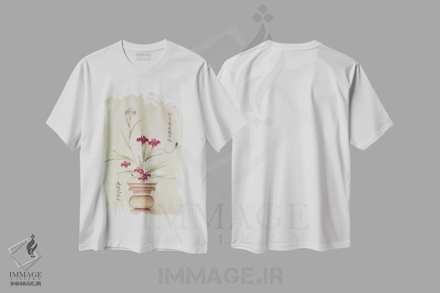 تیشرت طرح دار ارکیده ها، هنر فاخر کلاسیک اثر مکتب ژاپنی | immage.ir