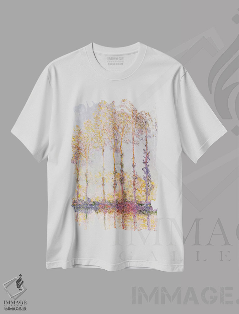 تیشرت طرح دار صنوبرها در کناره رود اپت، ۱۸۹۱، هنر فاخر کلاسیک اثر کلود مونه | فروشگاه ایماژ