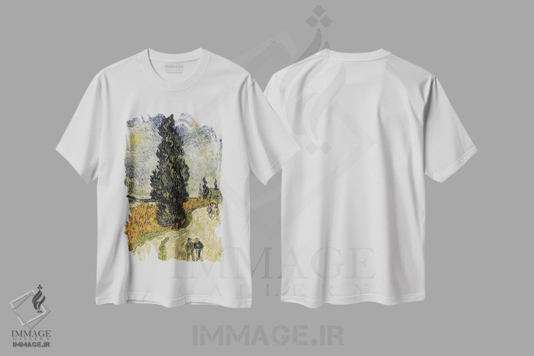 تیشرت طرح دار جاده با سروها، ۱۸۹۰، هنر فاخر کلاسیک اثر ونسان ون گوگ | immage.ir