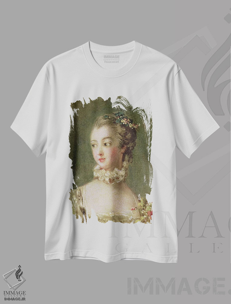 تیشرت طرح دار جزئیات سر و شانه، مادام دو پمپادور، هنر فاخر کلاسیک اثر فرانسوا بوشه | فروشگاه ایماژ