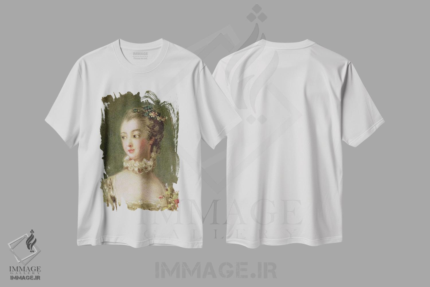 تیشرت طرح دار جزئیات سر و شانه، مادام دو پمپادور، هنر فاخر کلاسیک اثر فرانسوا بوشه | فروشگاه ایماژ