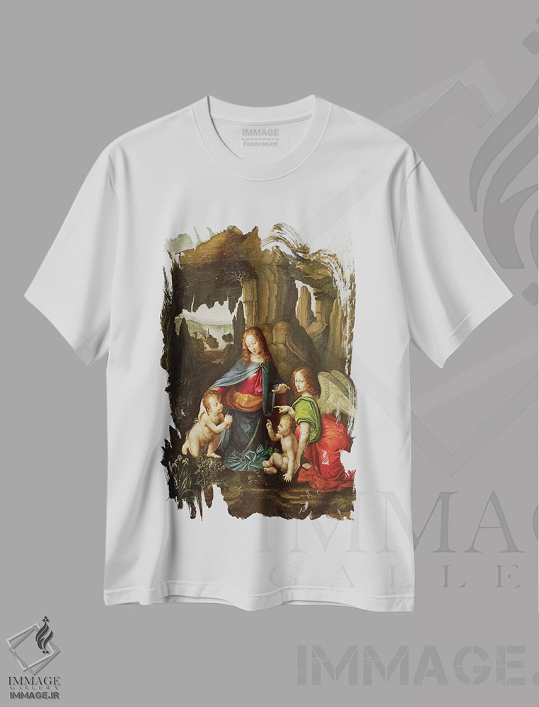 تیشرت طرح دار مدونا بر صخره ها، هنر فاخر کلاسیک اثر لئوناردو داوینچی | immage.ir