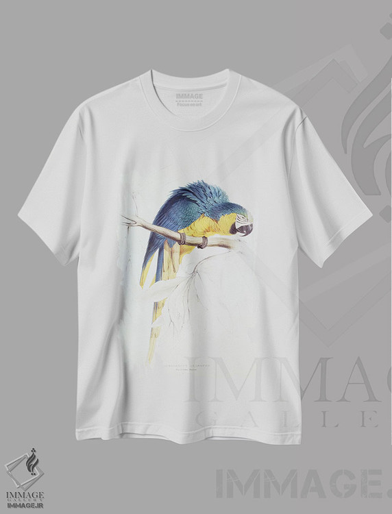 تیشرت طرح دار طوطی ماکائوی آبی و زرد، هنر فاخر کلاسیک اثر ادوارد لیر | immage.ir