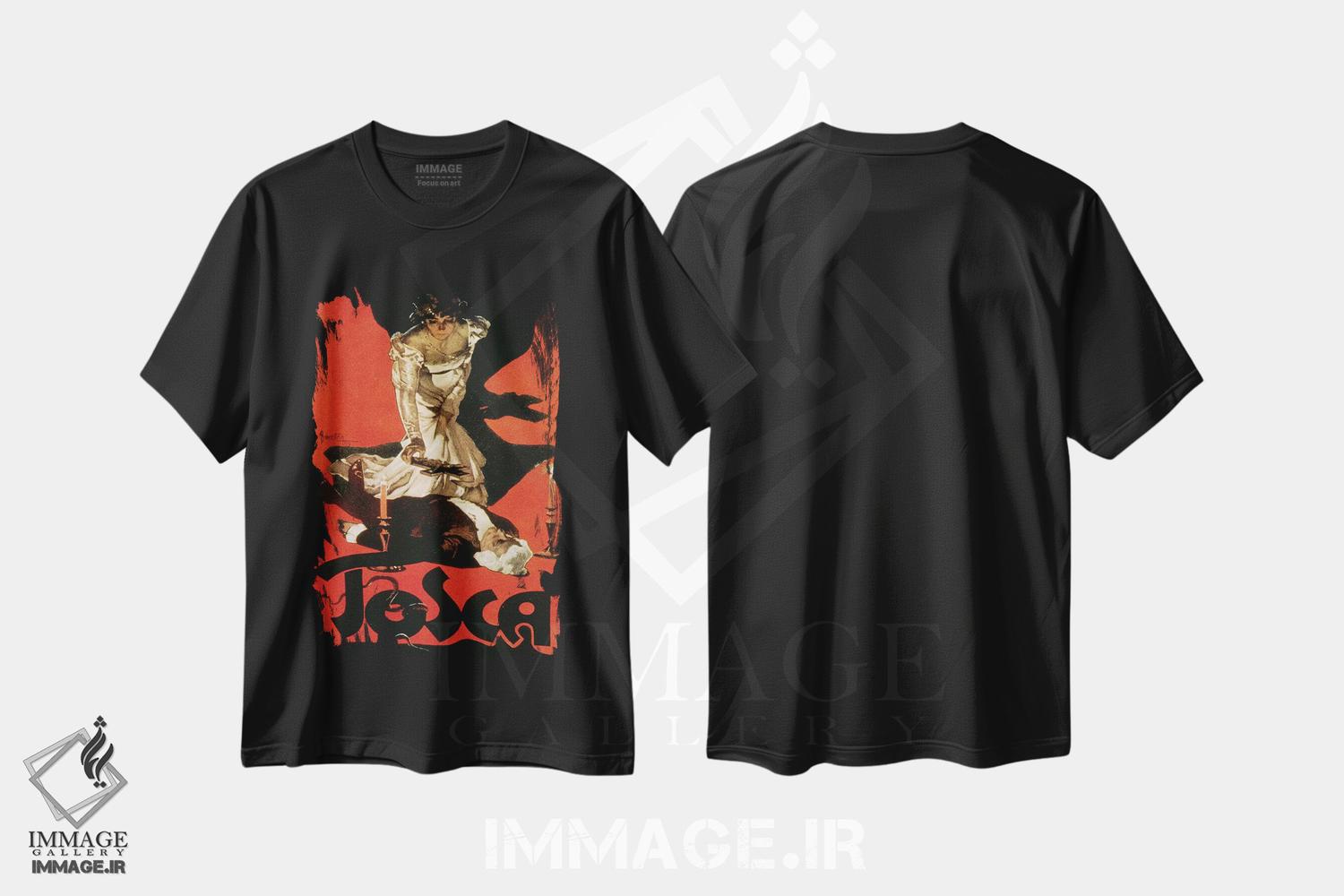 تیشرت طرح دار پوستر تبلیغاتی اجرای اُپِرای توسکا، ۱۸۹۹، آرت نوو اثر آدولفو هوهنشتاین | فروشگاه ایماژ