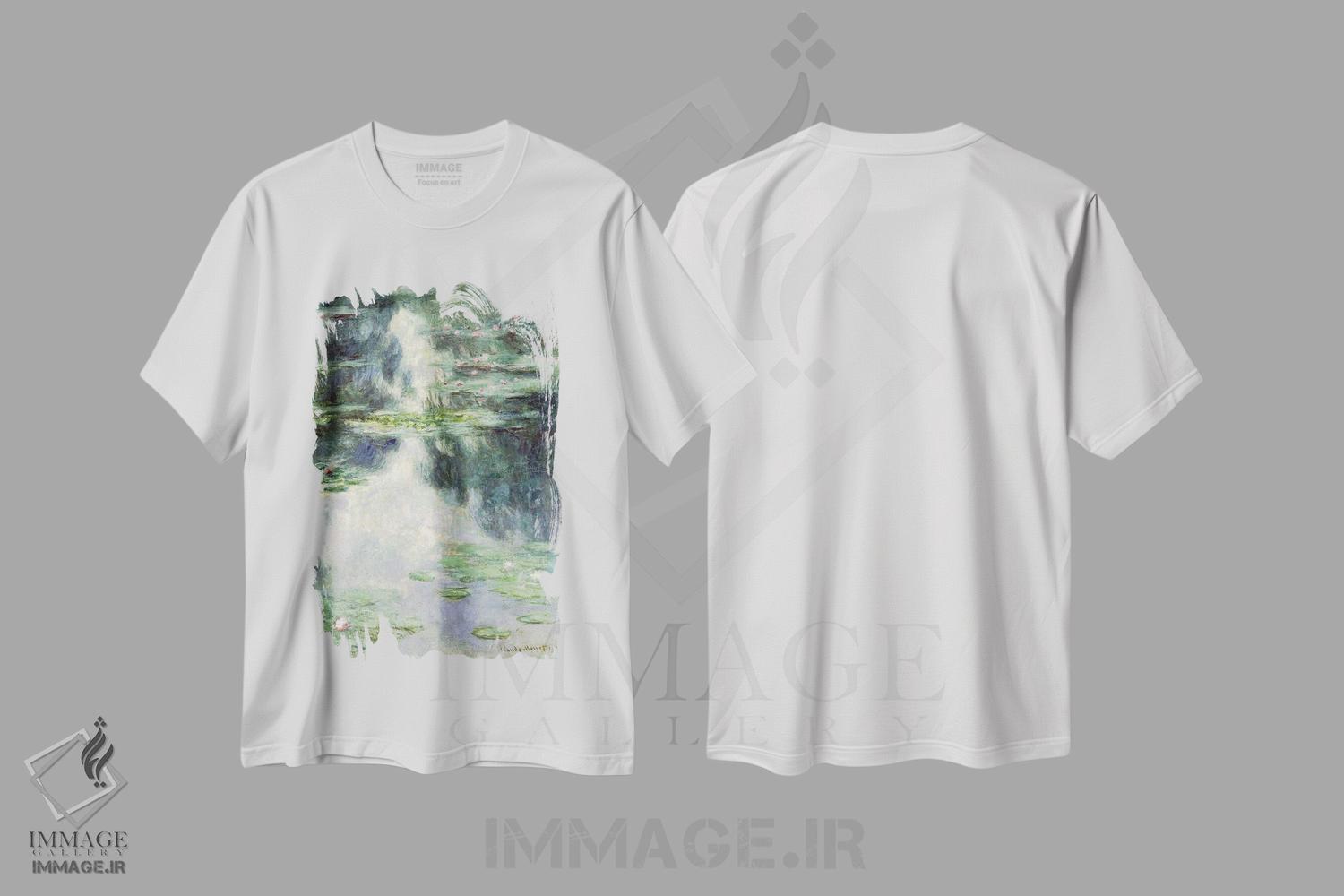 تیشرت طرح دار برکه با نیلوفرهای آبی، ۱۹۰۷، هنر فاخر کلاسیک اثر کلود مونه | فروشگاه ایماژ