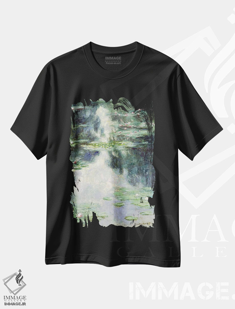 تیشرت طرح دار برکه با نیلوفرهای آبی، ۱۹۰۷، هنر فاخر کلاسیک اثر کلود مونه | immage.ir