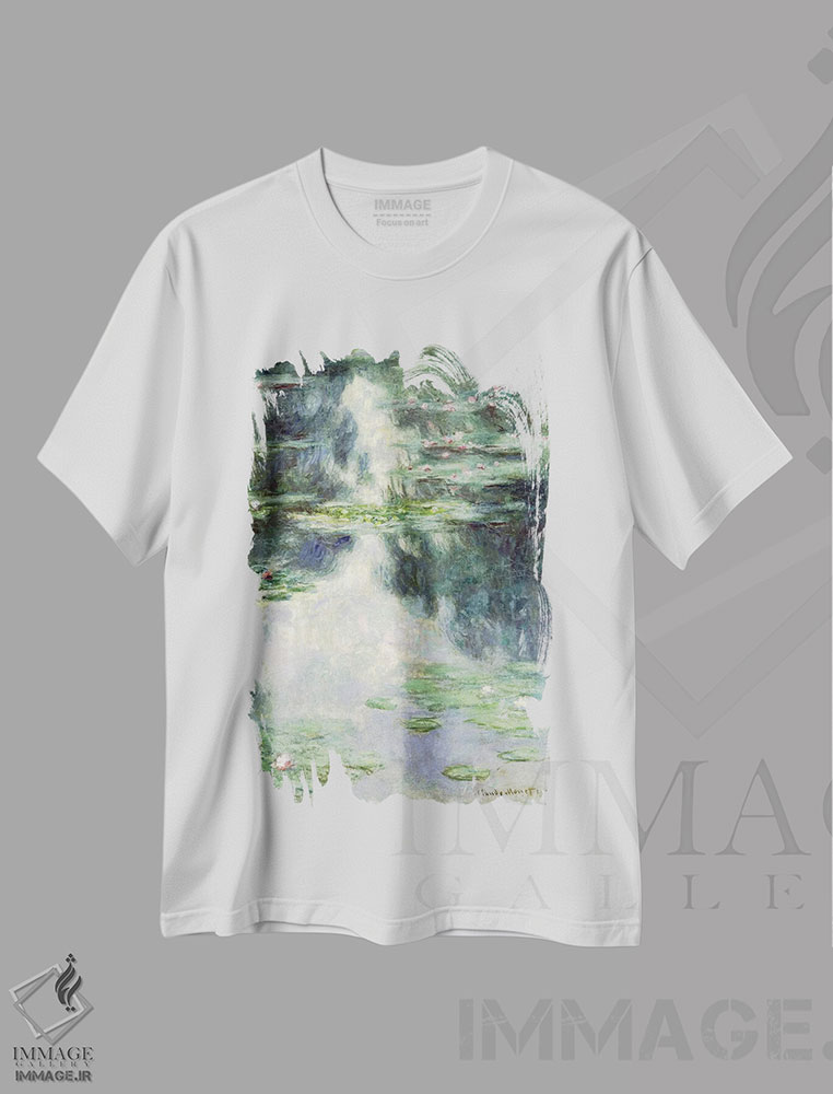 تیشرت طرح دار برکه با نیلوفرهای آبی، ۱۹۰۷، هنر فاخر کلاسیک اثر کلود مونه | فروشگاه ایماژ