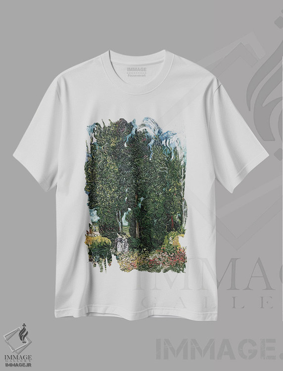 تیشرت طرح دار درختان سرو، حدود ۱۸۸۹-۹۰، هنر فاخر کلاسیک اثر ونسان ون گوگ | immage.ir