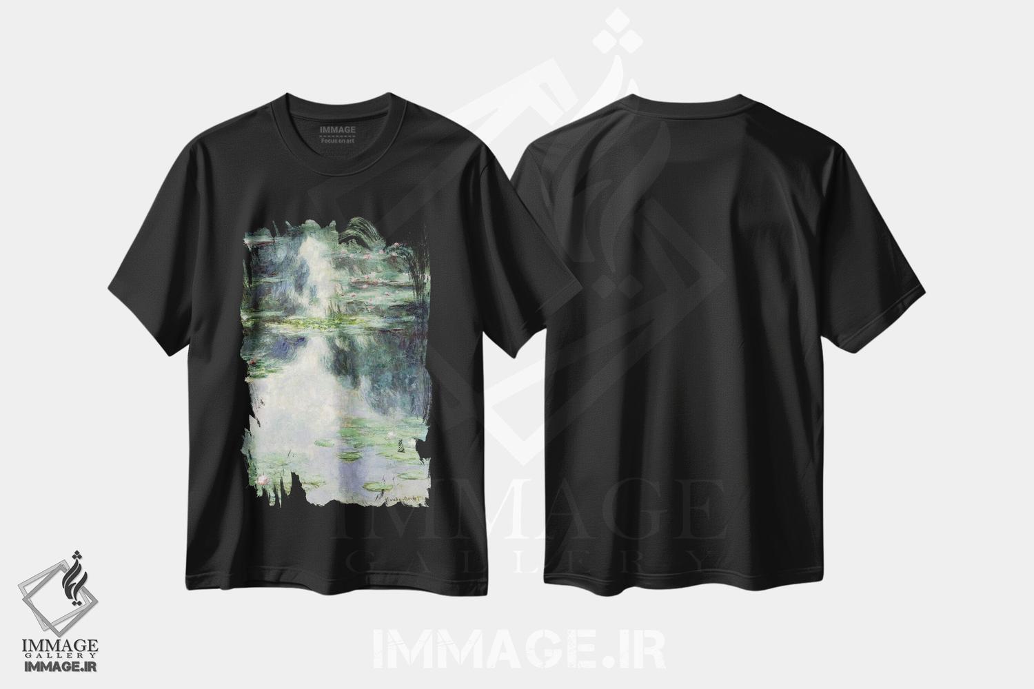 تیشرت طرح دار برکه با نیلوفرهای آبی، ۱۹۰۷، هنر فاخر کلاسیک اثر کلود مونه | immage.ir