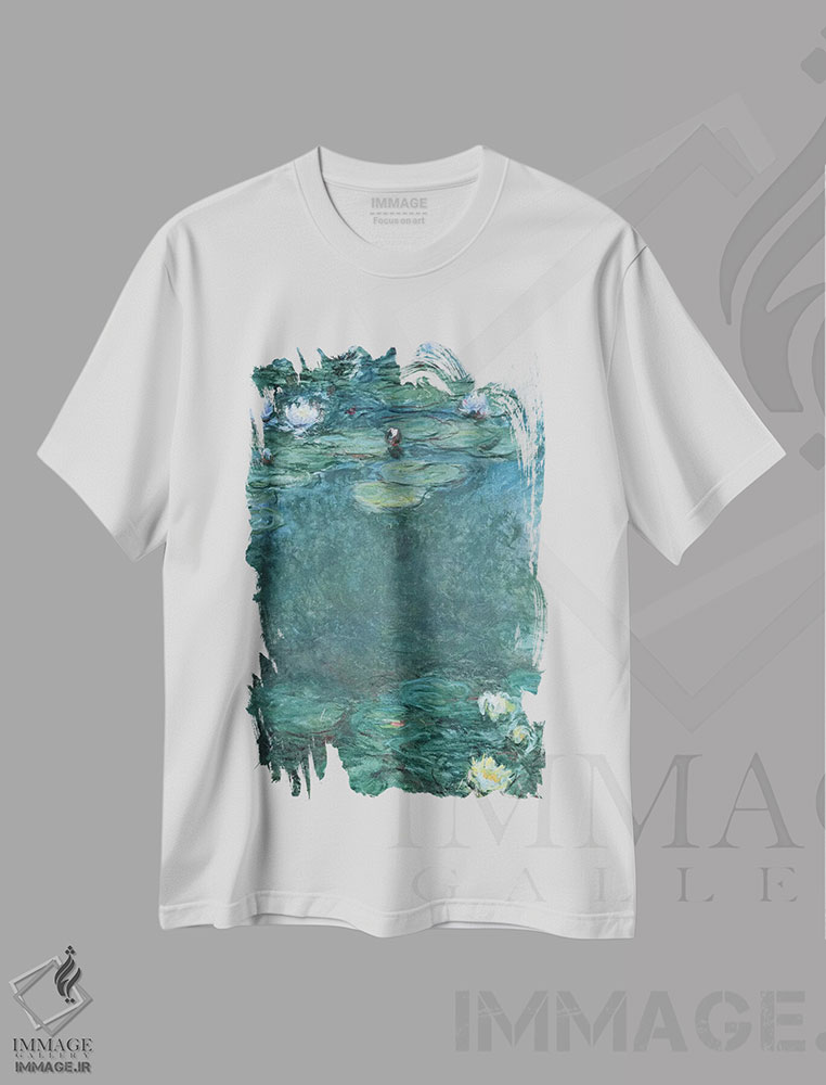 تیشرت طرح دار نیلوفرهای آبی، هنر فاخر کلاسیک اثر کلود مونه | immage.ir
