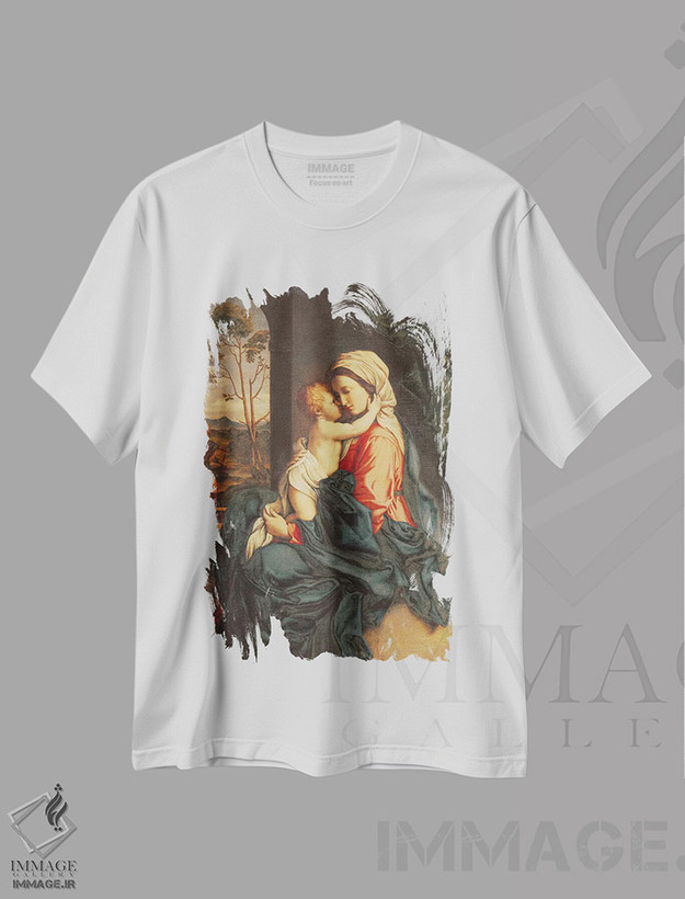 تیشرت طرح دار مریم مقدس و کودک در آغوش هم، هنر فاخر کلاسیک اثر ایل ساسوفِراتو | فروشگاه ایماژ