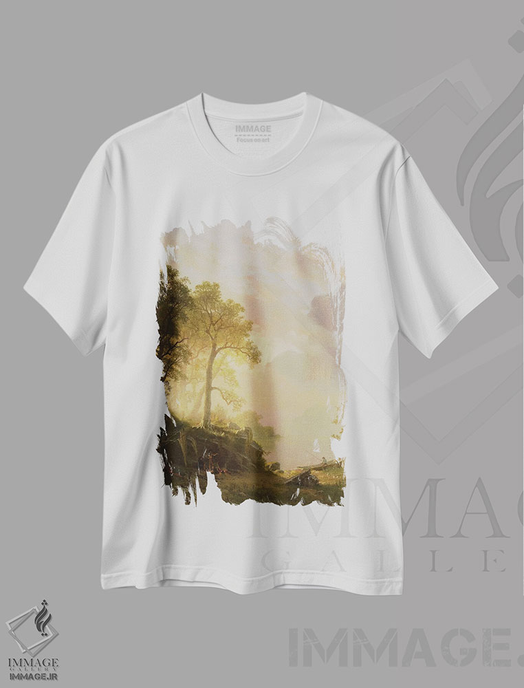 تیشرت طرح دار 1868,رود مرسد در یوسمیتی، ۱۸۶۸، هنر فاخر کلاسیک اثر آلبرت بیرشتات | immage.ir