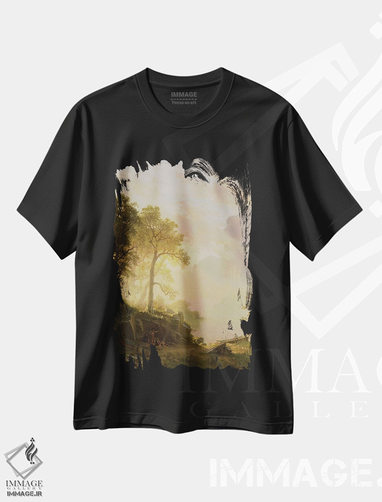 تیشرت طرح دار 1868,رود مرسد در یوسمیتی، ۱۸۶۸، هنر فاخر کلاسیک اثر آلبرت بیرشتات | فروشگاه ایماژ