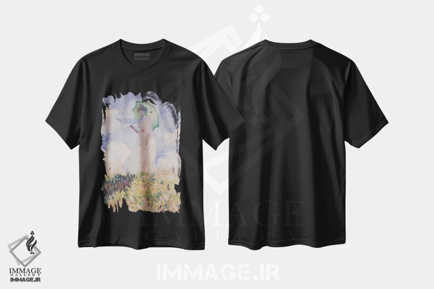 تیشرت طرح دار 1886,زن با چتر آفتابی، چرخیده به سمت چپ، ۱۸۸۶، هنر فاخر کلاسیک اثر کلود مونه | immage.ir