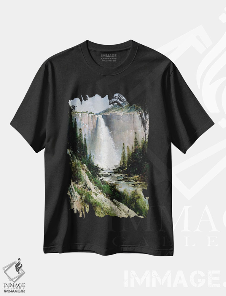 تیشرت طرح دار Yosemite,آبشار پرده عروس، یوسمیتی، هنر فاخر کلاسیک اثر توماس هیل | immage.ir